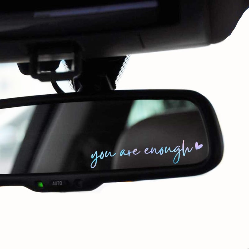 WCDHOR 2 x You Are Enough Rearview Mirror Decal Water Bottle Stickers Affirmation Reminder Sticker Laptop Bumper Sticker Tumbler Vinyl Sticker Car Mirror Decal(You Are Enough, Holographic Opal) - Image 1
